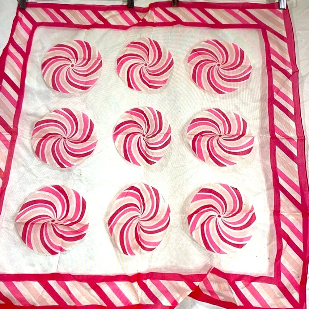 Vintage pink candy, swirls scarf, nylon, sheer - Picture 1 of 5